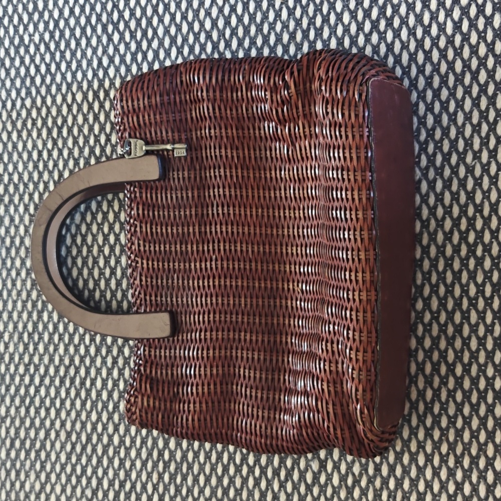 Fossil Vintage Woven Basket Handbag Satchel Shoulder Strap Brown Leather